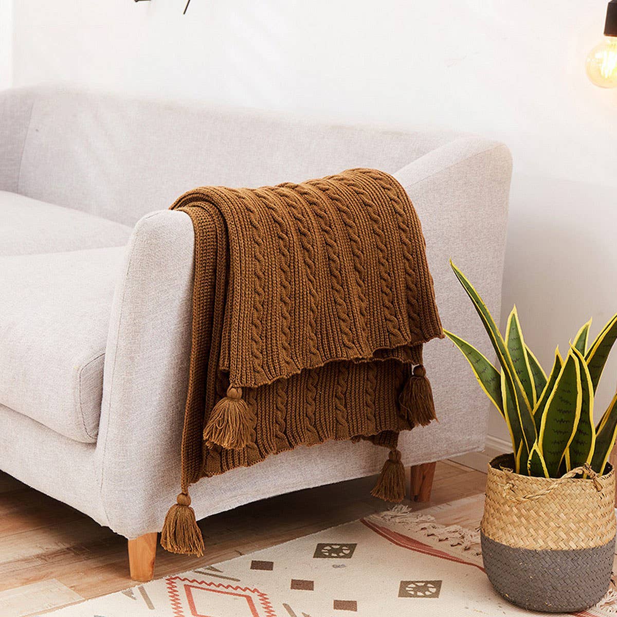 SOLID COLOR SIMPLE KNITTED TASSEL THROW BLANKET_CWMM2381