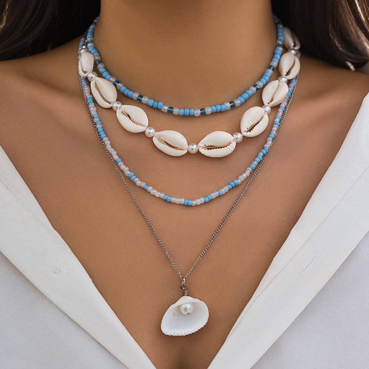 WOMEN'S TASSEL STACKED CLAY STARFISH NECKLACE