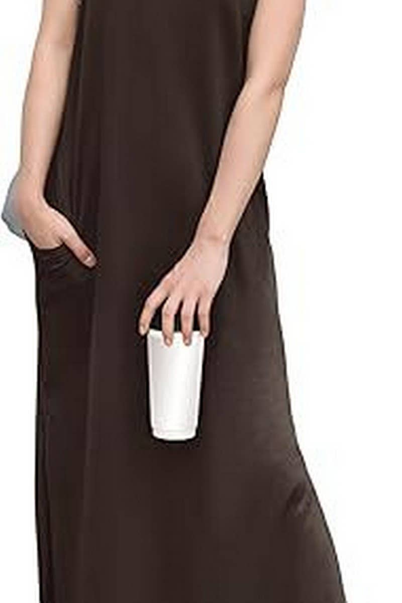 CWDMD5904_SLEEVELESS SPLIT HEM POCKET MAXI BEACH DRESS