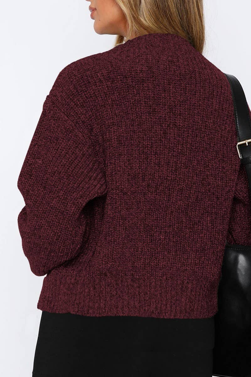 CWOSWL07497_CASUAL SIMPLE LONG SLEEVE ZIP KNIT SWEATER