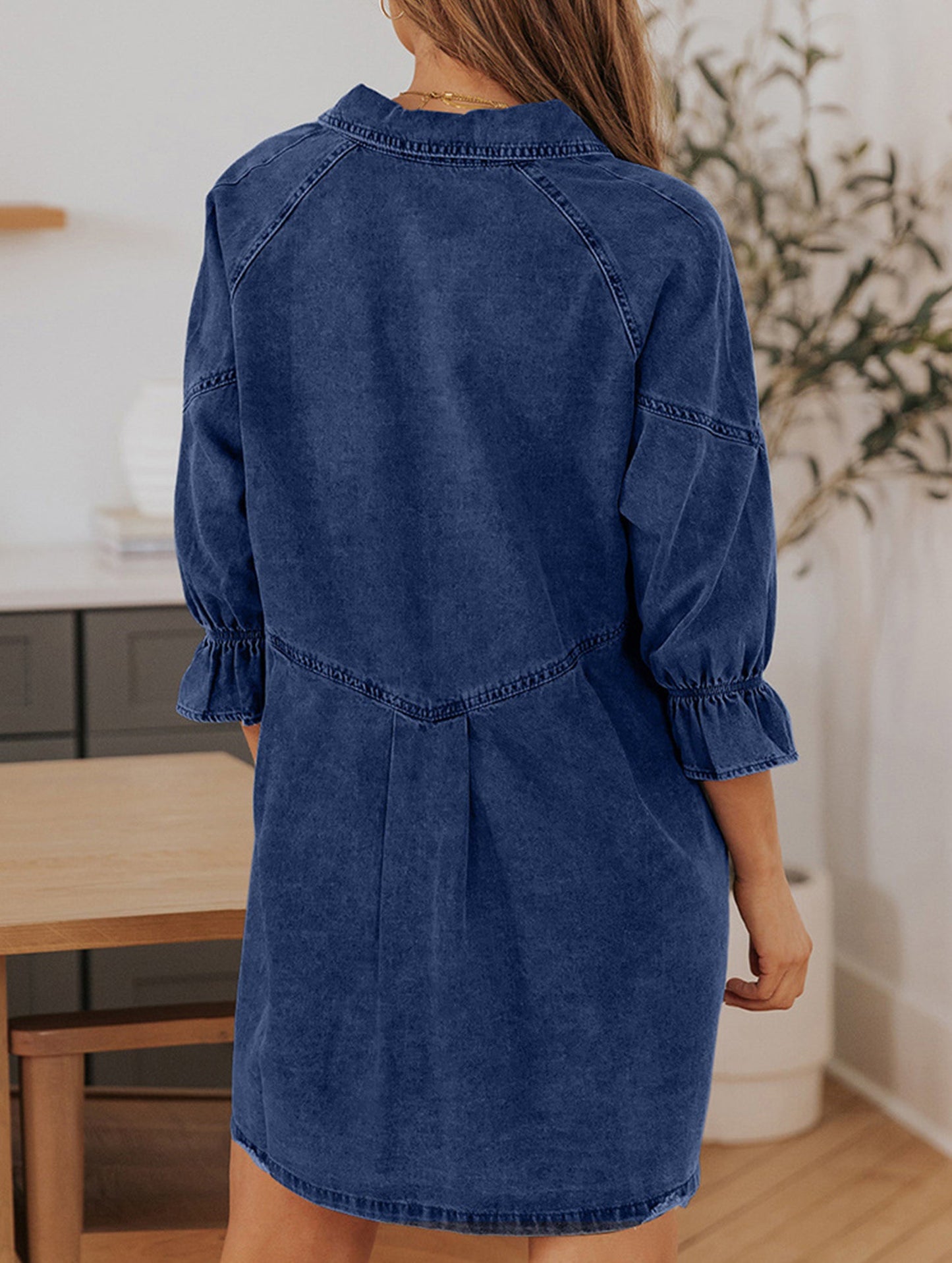 Single-row multi-button denim dress