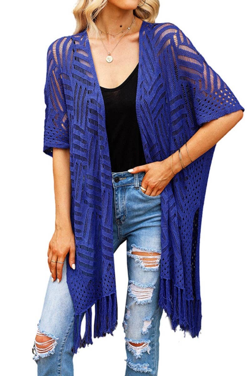 CWOCAS0041_SPRING SUMMER VINTAGE KNIT CARDIGAN WITH FRINGE