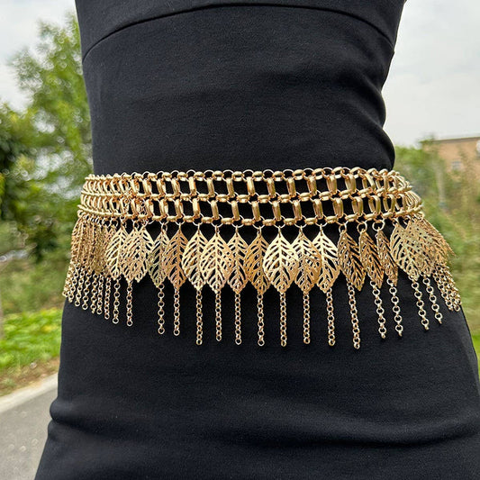 Layered Gold Leaf Tassel Hanfu Waist Chain