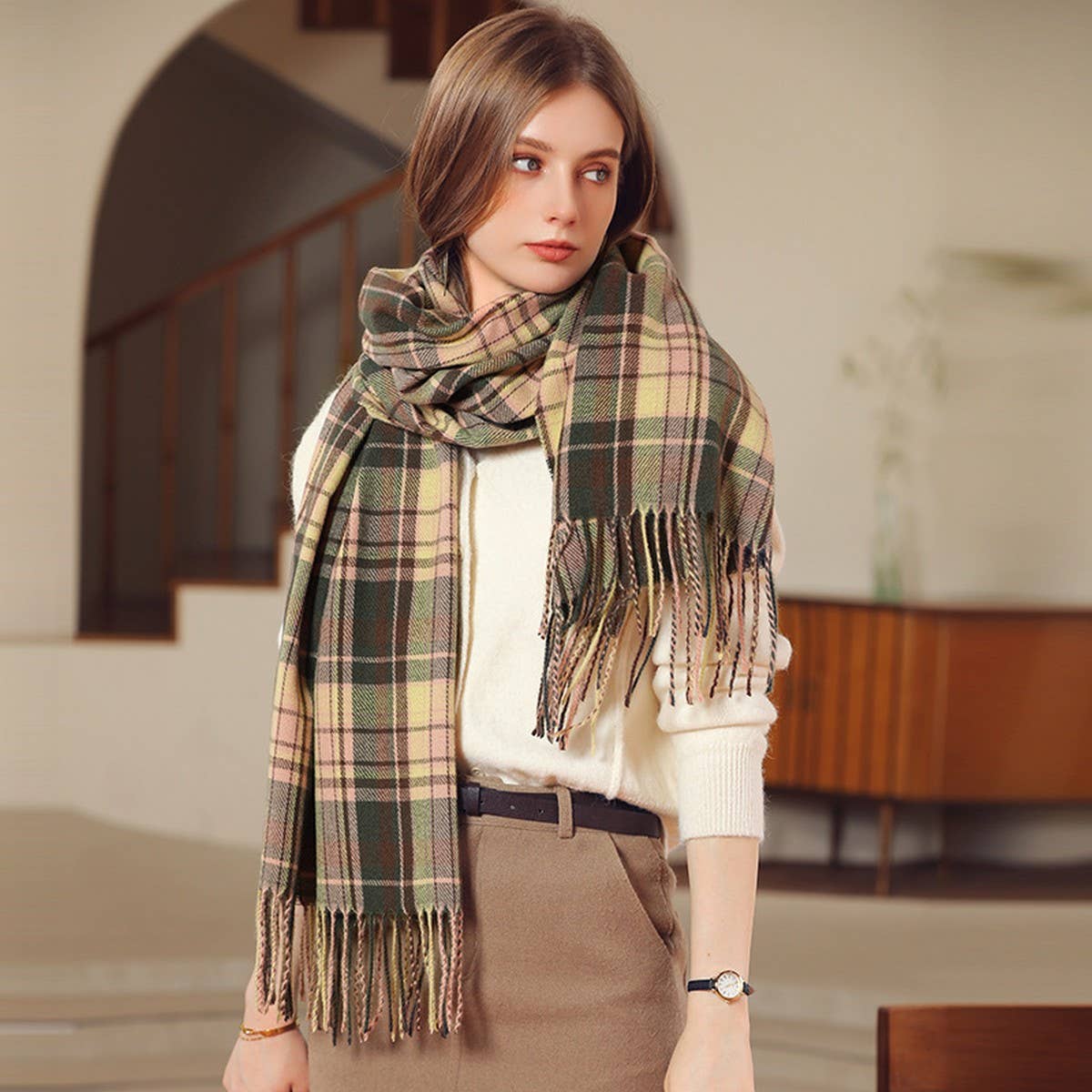 Plaid Winter Scarf Wrap ??Soft Street Style Shawl_CWASC1050