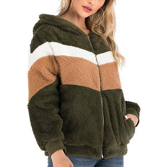 FLEECE ZIP-UP CARDIGAN WITH STRIPED POCKET COAT