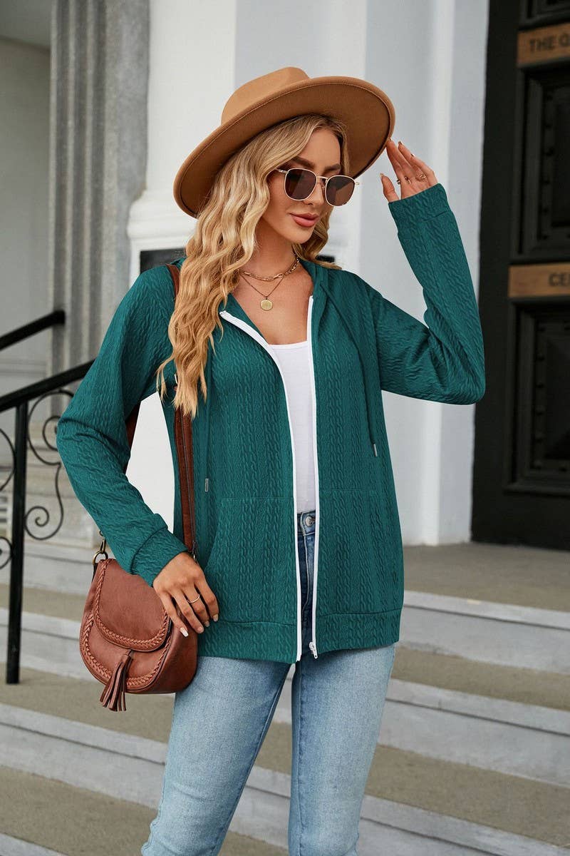 CWOHOL0931_LONG SLEEVE HOODED ZIPPER POCKET SWEATSHIRT COATS