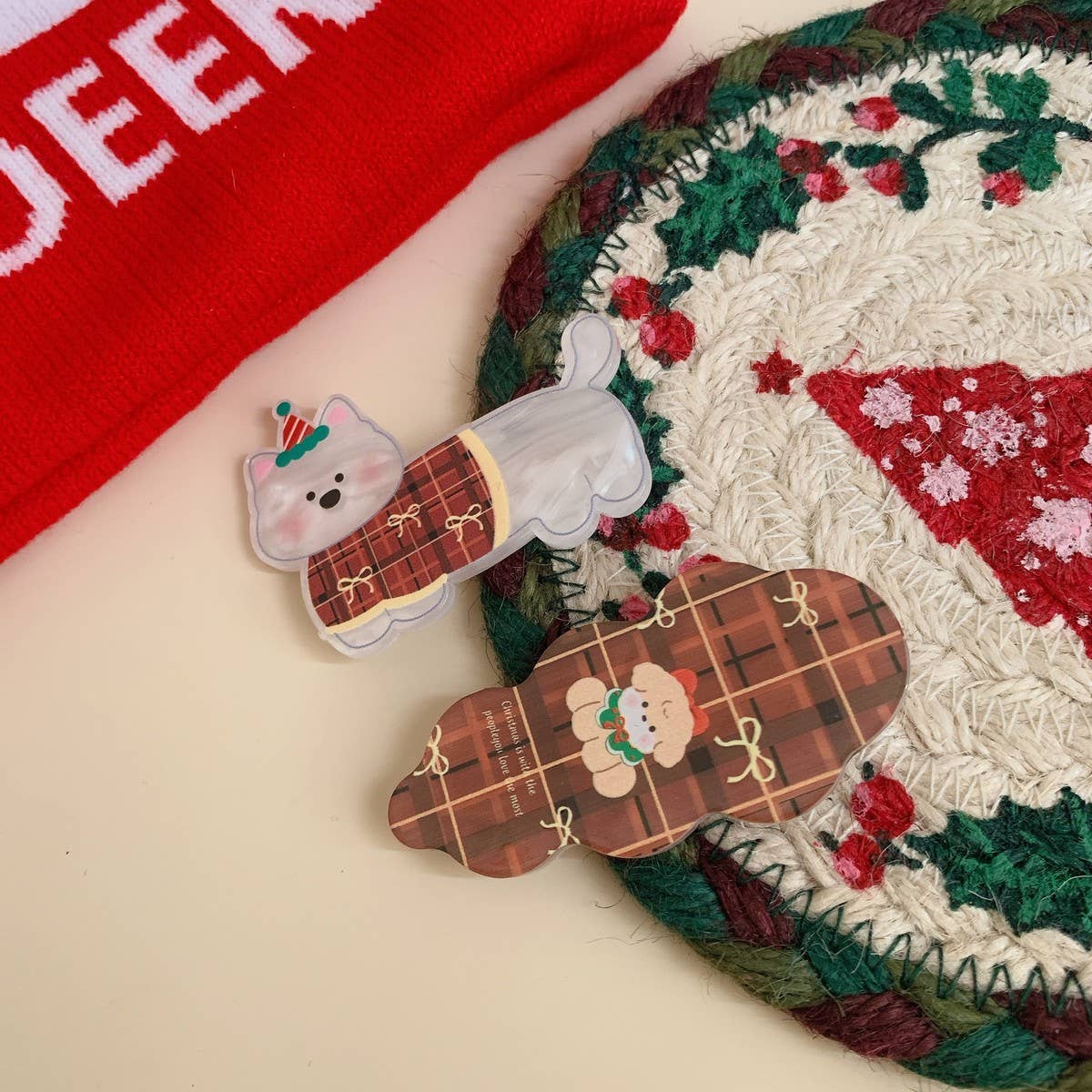 CWAHA07722_CHRISTMAS CARTOON CAT DOG ACRYLIC HAIR CLIP