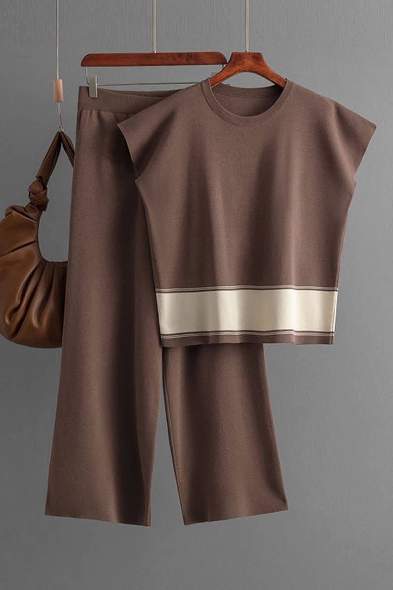 CWSTB00423_LOOSE HIGH WAIST WIDE LEG PANT TWO-PIECE SET