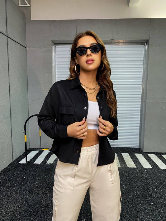 CASUAL CONNECTOR LOOSE SHORT SOLID COLOR COAT