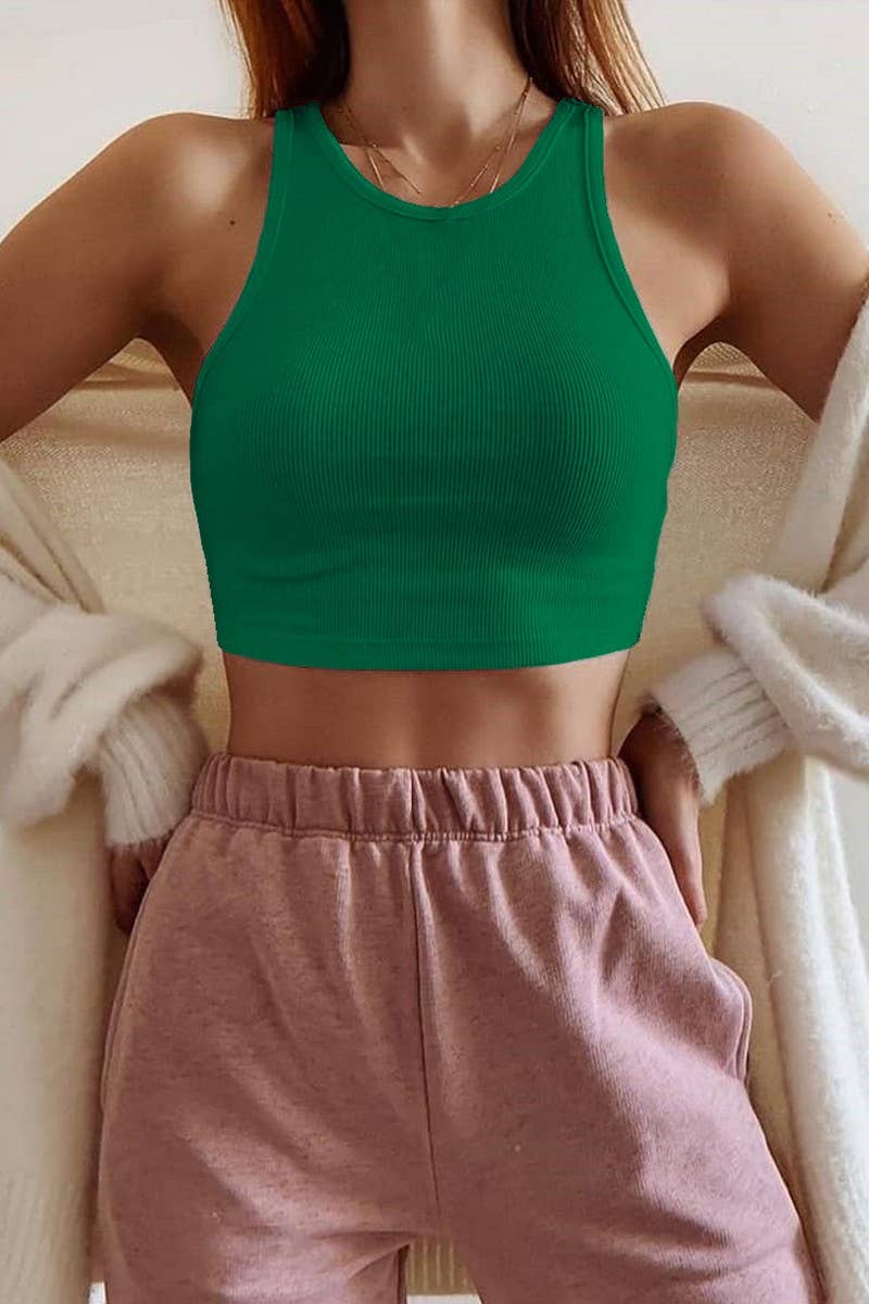 CWTTK0840_SLIM FIT NAVEL-EXPOSED COTTON RIBBED CAMISOLE TOP