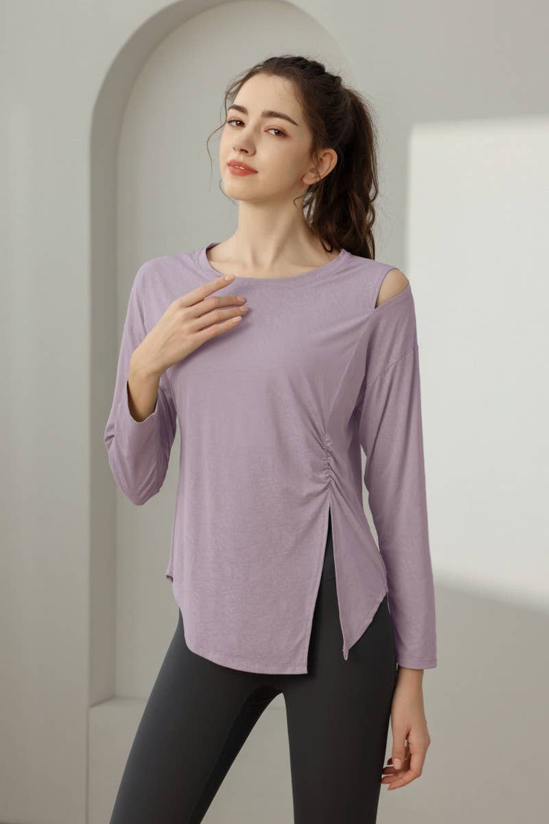 CWTBLL1592_JADE JACQUARD SLIT LOOSE SPORTS YOGA TOP