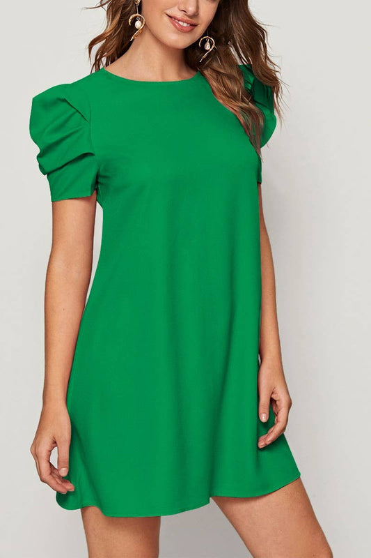 CWDSD8382_SOLID SHORT SLEEVE ELEGANT CASUAL SHORT DRESS