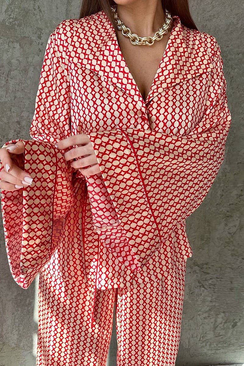 CWSPJ0411_PRINTED LOOSE-FITTING TWO-PIECE PAJAMA SET