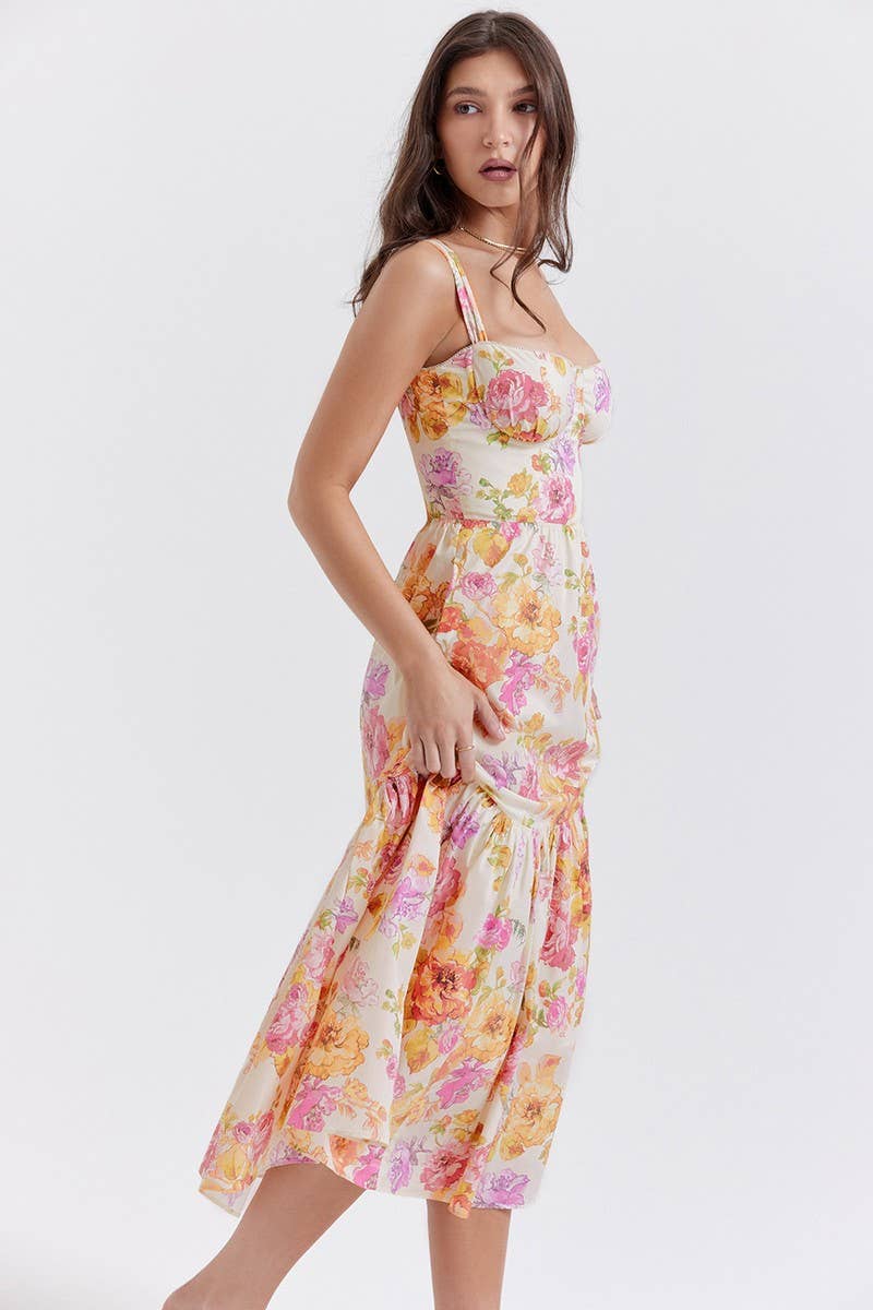 CWDMD5623_OFF-SHOULDER PLEATED LACE FLORAL DRESS