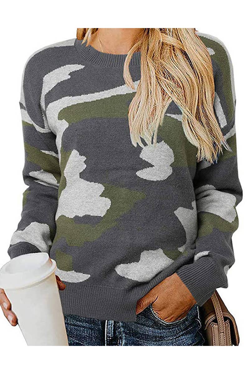 CAMOUFLAGE LEOPARD PRINT CREW NECK JUMPER