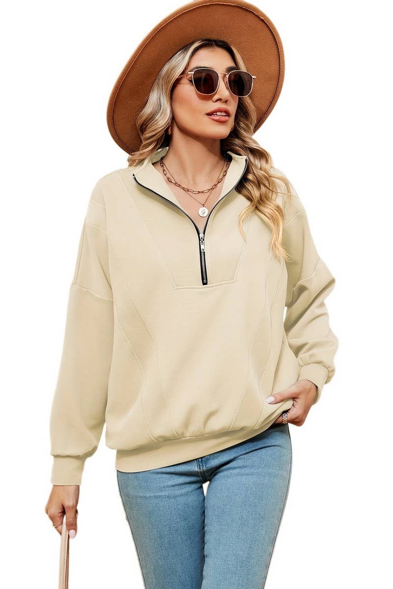 CWTBLL2399_ZIPPERED STAND COLLAR POCKET CASUAL SWEATSHIRT
