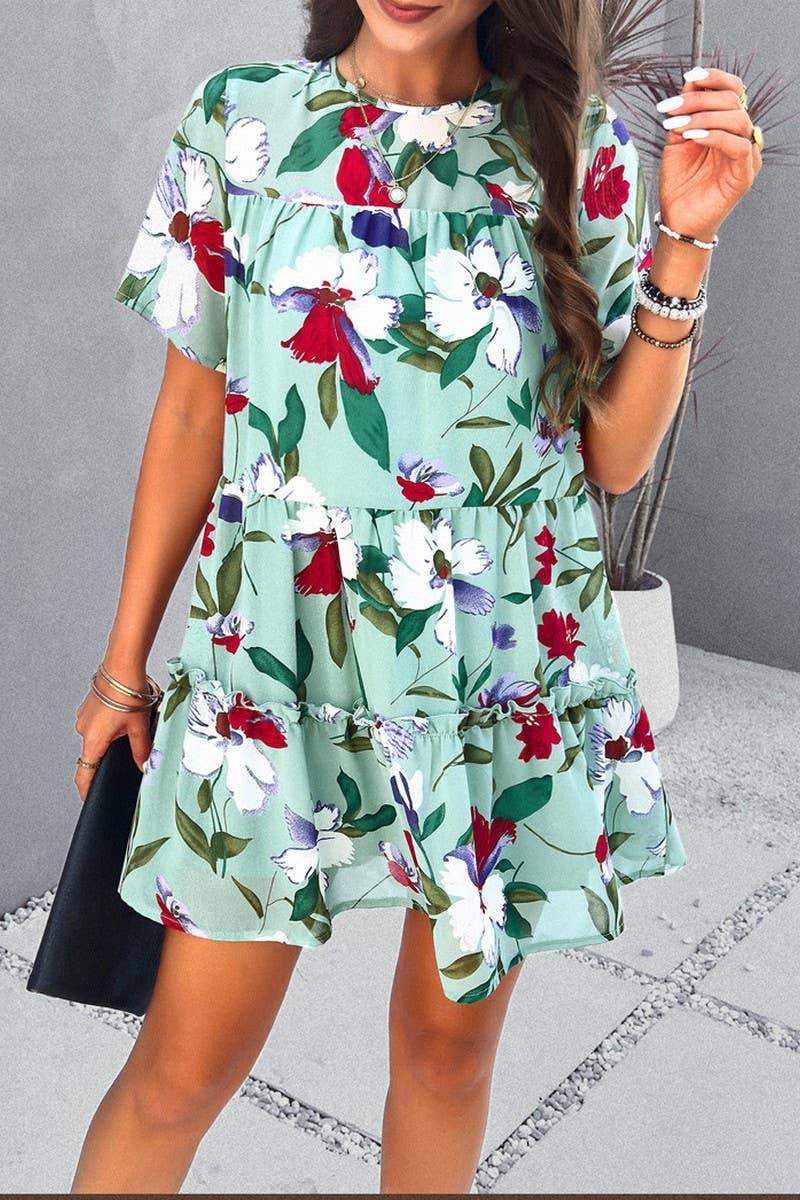 CWDSD7136_2025 LEISURE HOLIDAY PRINT SHORT SLEEVE DRESS