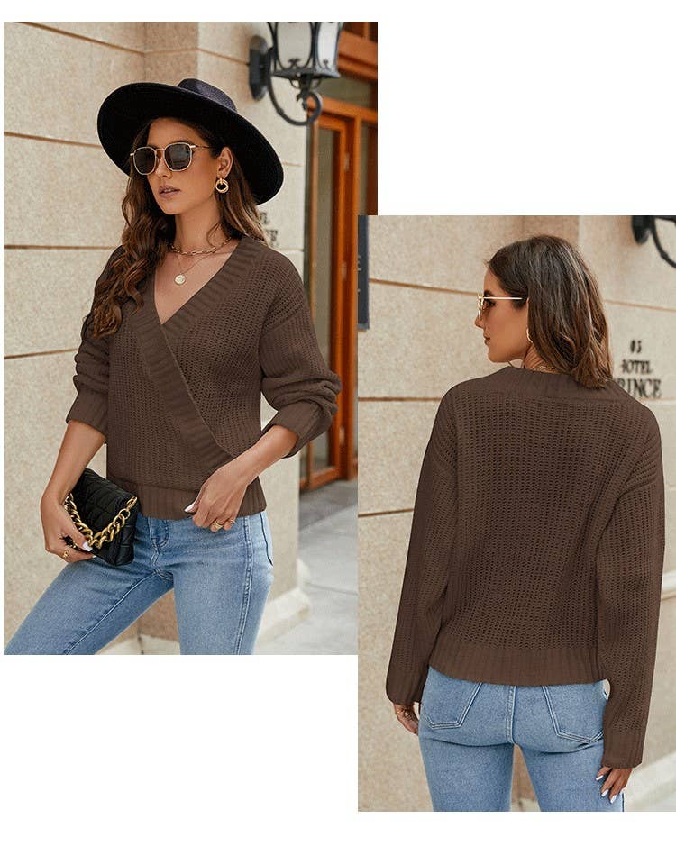 CHENILLE SWEATER WOMEN WITH LOOSE V-NECK DESIGN