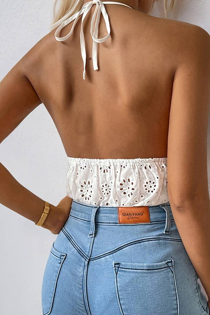 CWSBS0220_LACE TRIM HALTER NECK SLIM FIT BODYSUIT