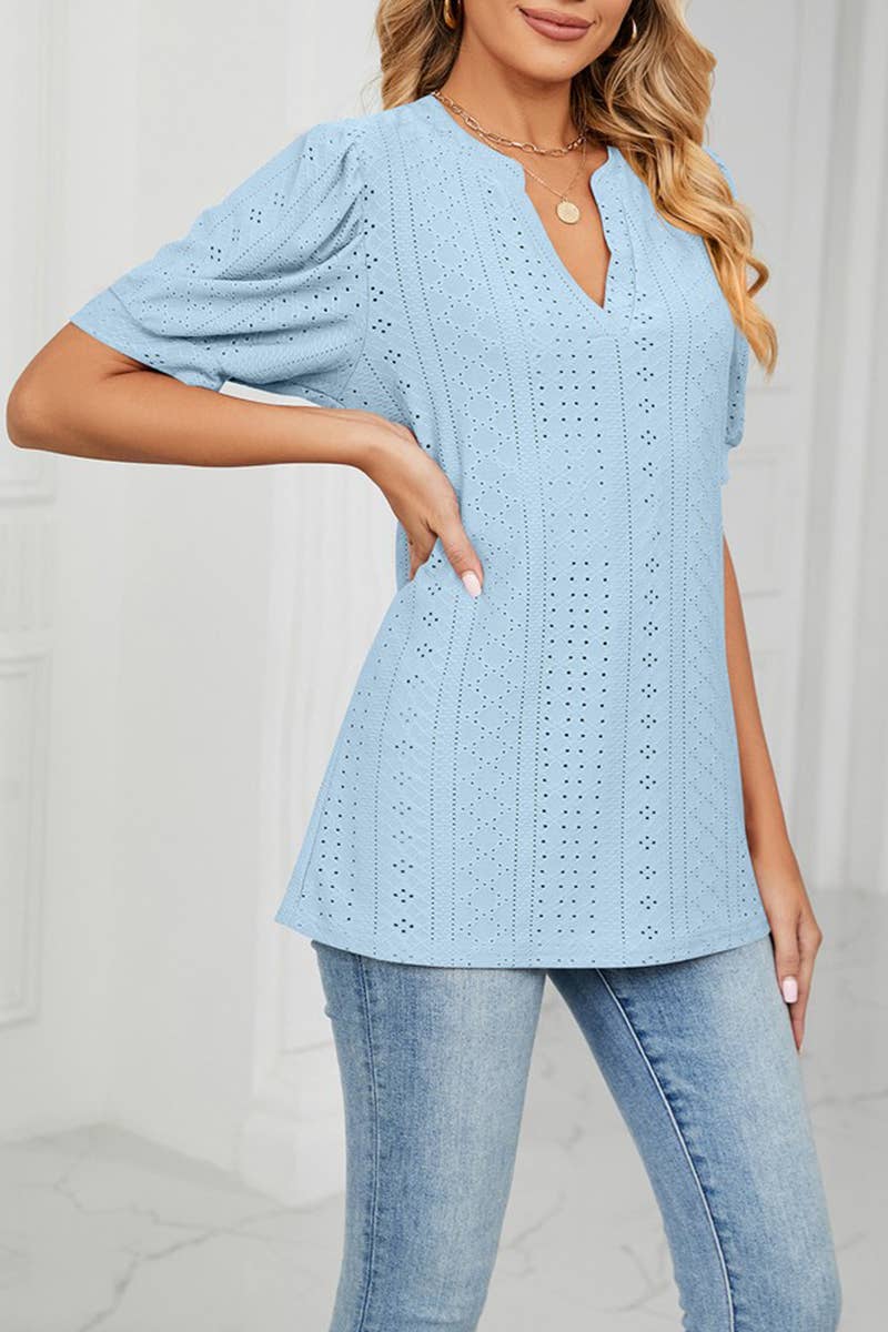 CWTTS1354_SUMMER CASUAL V-NECK SOLID COLOR LOOSE T-SHIRT