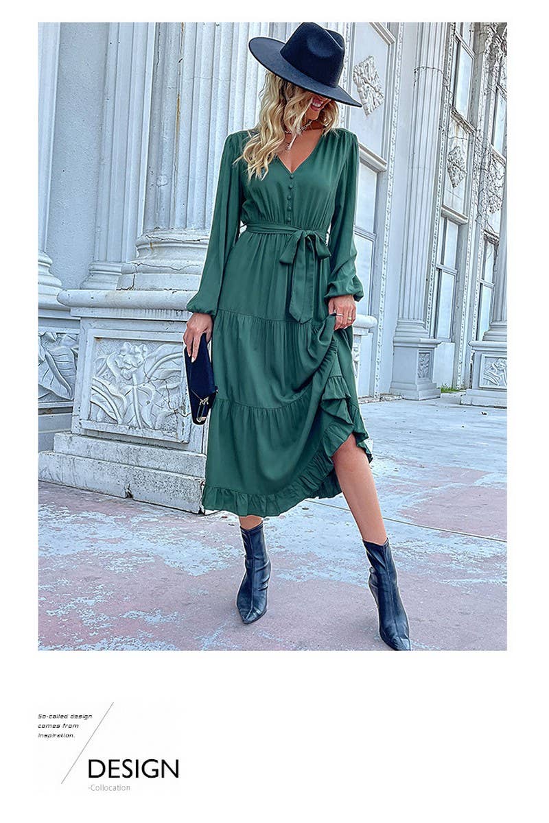 CWDMD01042_CASUAL WORK TIE WAIST LONG SLEEVE DRESS