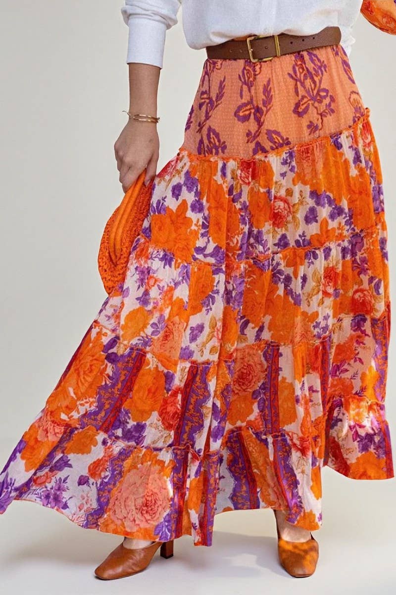 CWBLS0674_BOHO FLORAL RUFFLE HEM FLOWY MAXI SKIRT