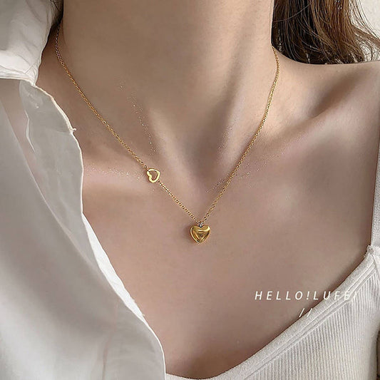 FRENCH SIMPLE DOUBLE HEART PENDANT NECKLACE