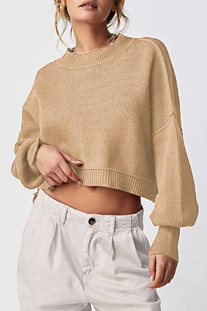 CWOSWL6722_FASHION CREW-NECK LONG-SLEEVED LOOSE SWEATER