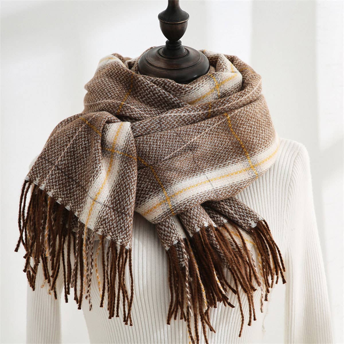 Plaid Winter Scarf-Soft Thickened Shawl for Women_CWASC0181