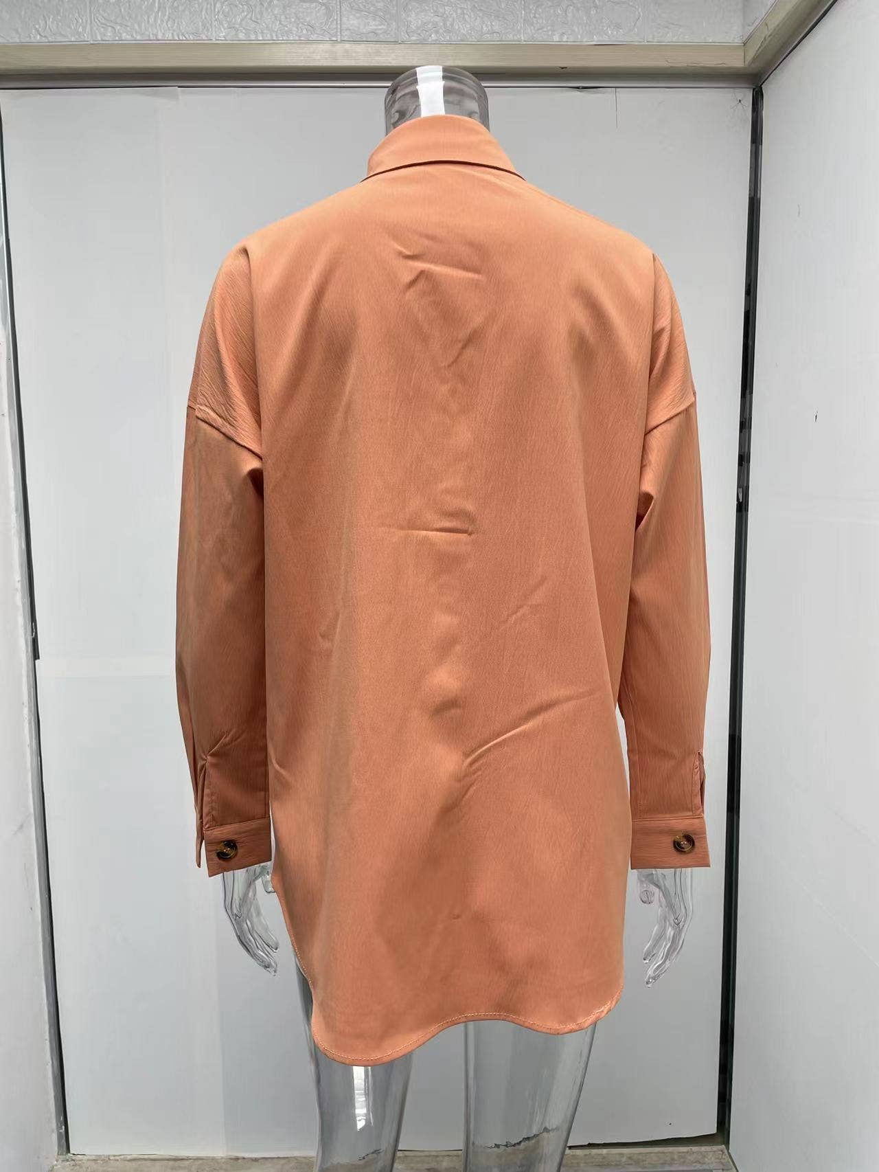 BAT-SLEEVED CASUAL SOLID COLOR LONG-SLEEVED SHIRT