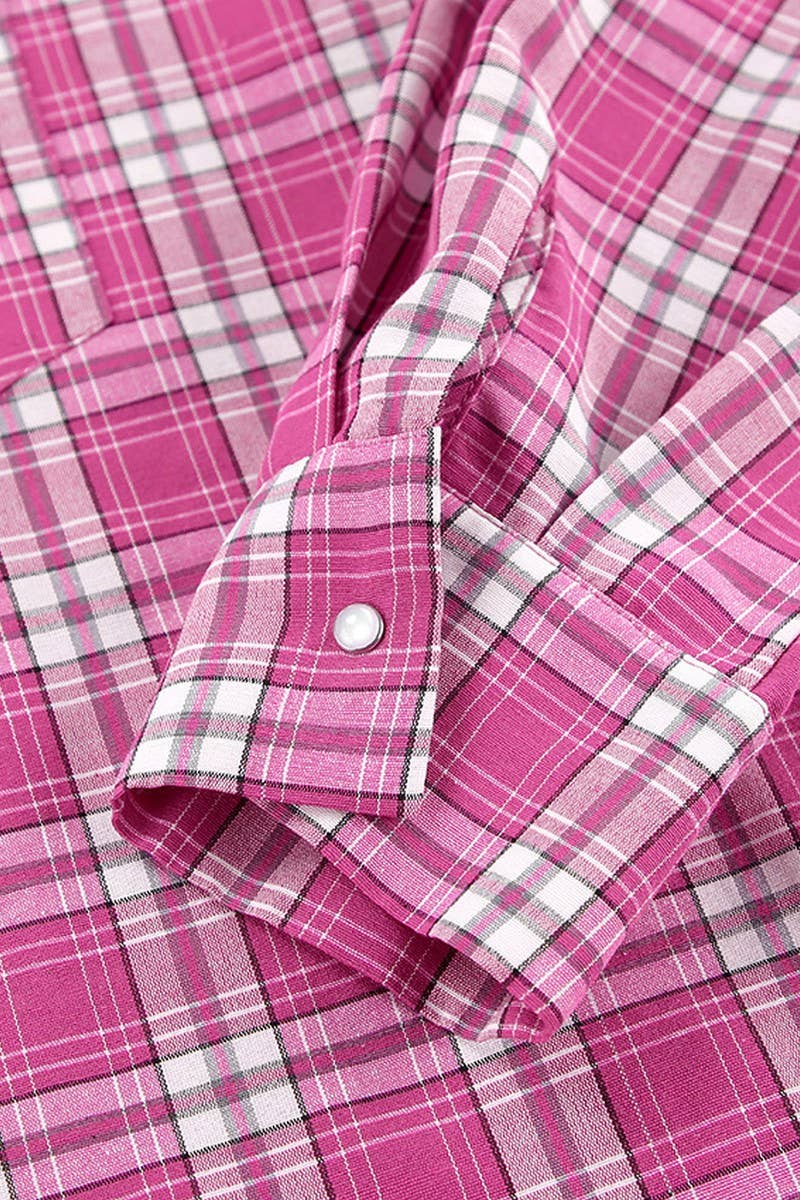 CWTBLL00570_LOOSE CASUAL LONG-SLEEVED PINK PLAID SHIRT