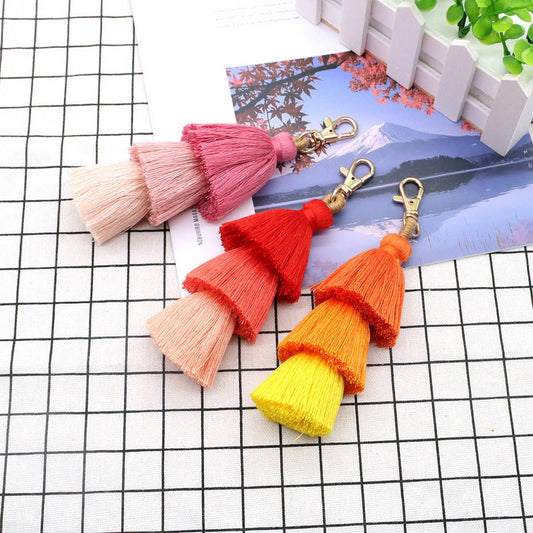 HANDMADE COTTON ROPE TASSEL KEYCHAIN