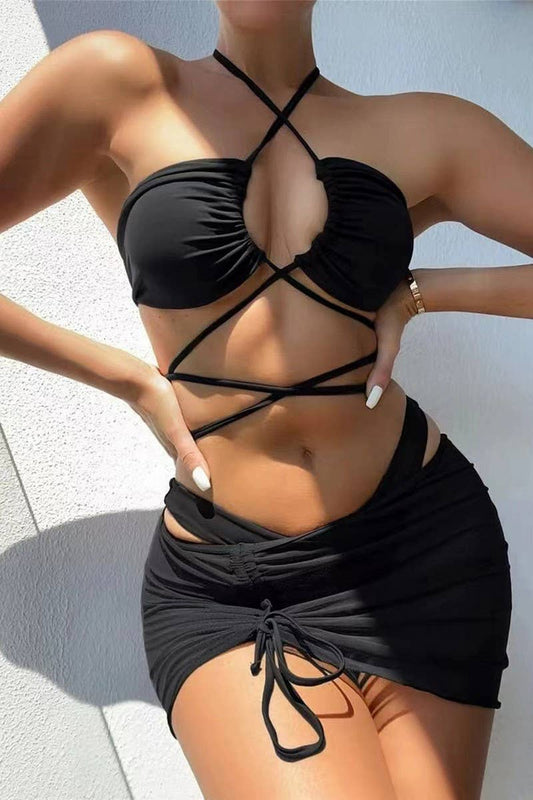 CWMW0902_SEXY LACE-UP THREE-PIECE BIKINI SWIMSUIT