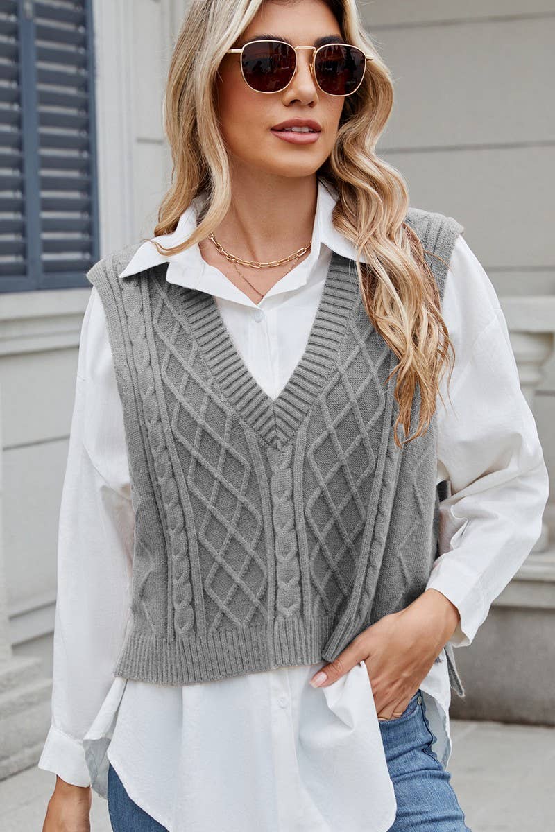 CWOV00138_SOLID COLOR V-NECK LOOSE VEST SWEATER