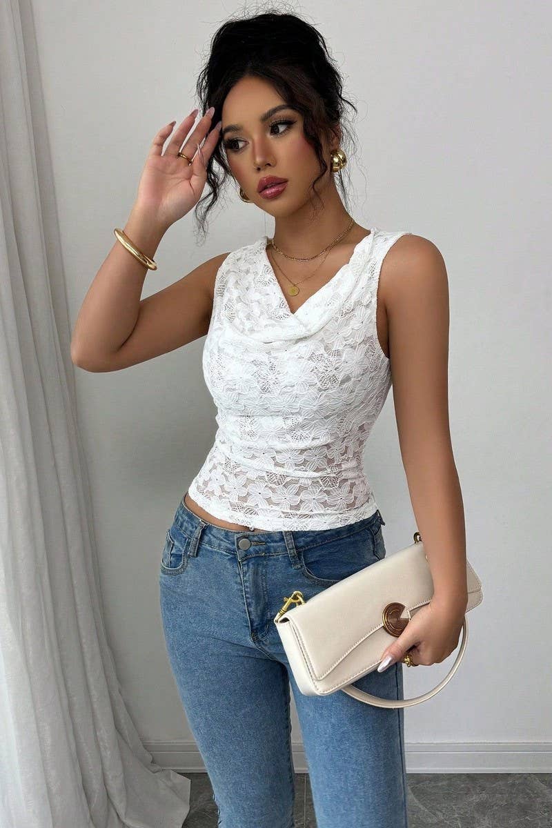 CWTBLSL0863_SEXY LACE V-NECK SLIM FIT SLEEVELESS TOP