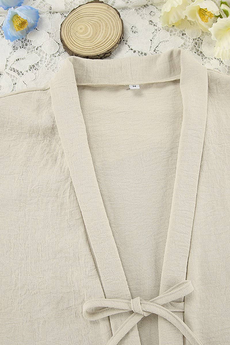 CWSPJ0370_SOLID COLOR LACE-UP CARDIGAN PAJAMA SET