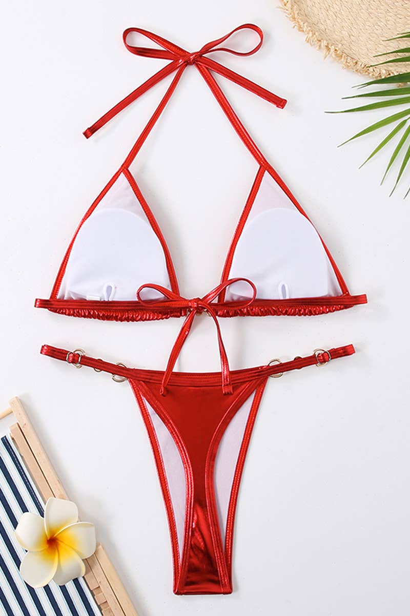 CWMW0799_WOMEN'S TWO-PIECE SHINY SWIMSUIT