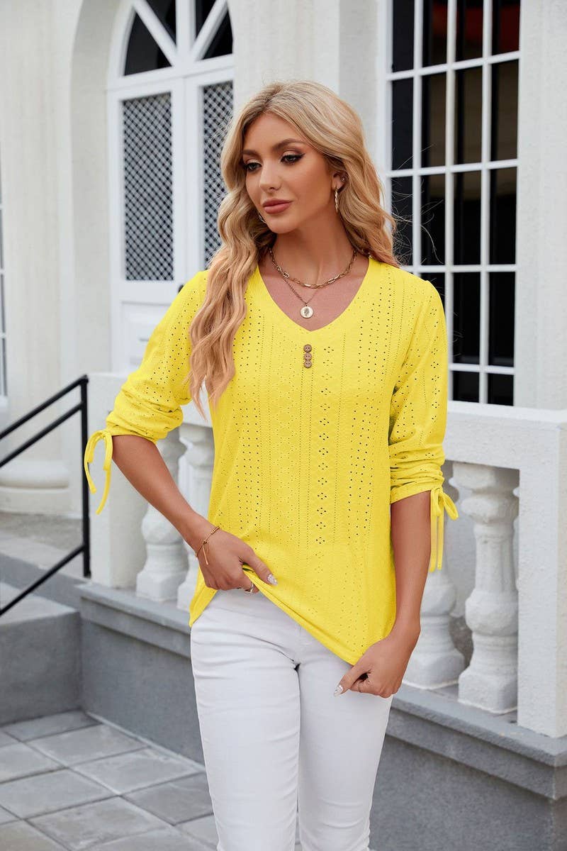 CWTTS0814_3/4 Sleeve V-Neck Knit Top