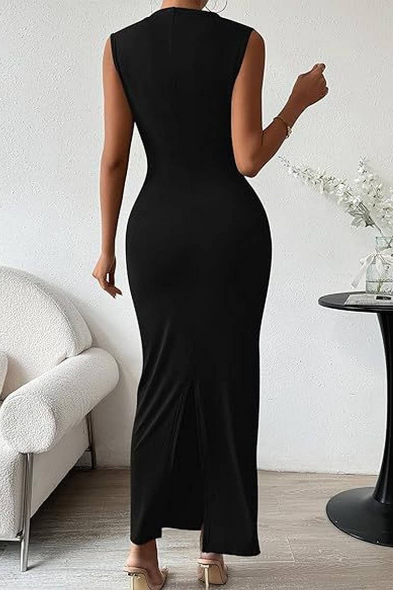 CWDMD6341_SPRING AND SUMMER SLEEVELESS BACK SLIT TIGHT DRESS