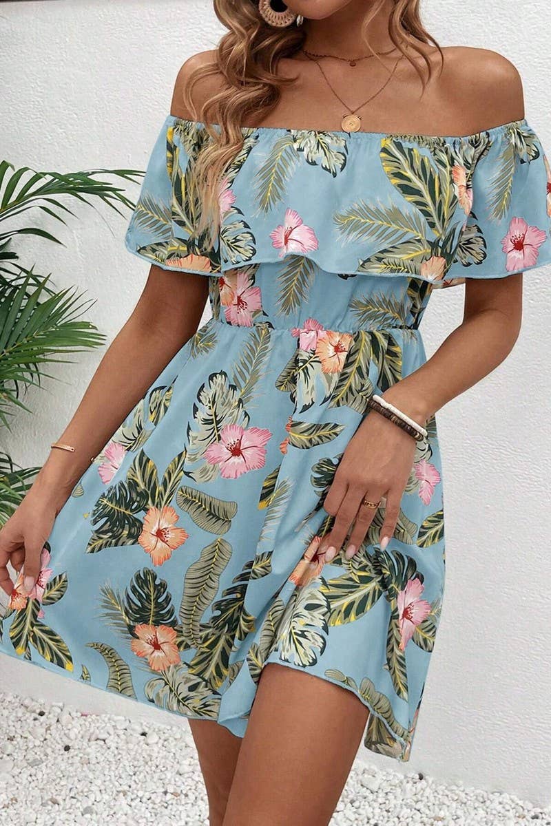 CWDTD0410_PRINTED OFF-SHOULDER DRESS WITH RUFFLED COLLAR