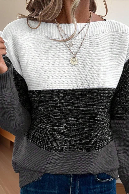 CWOSWL07648_CONTRAST COLOR PANELED CREW NECK KNIT TOP