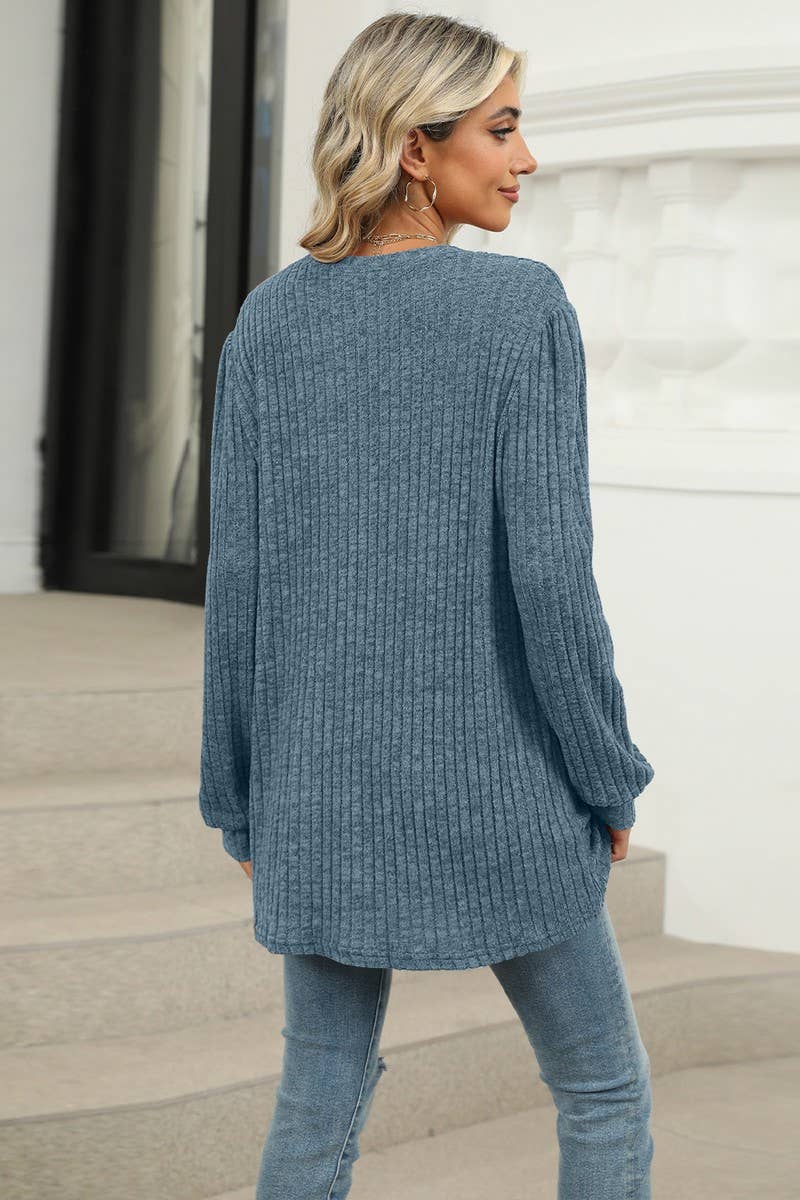 CWTBLL1118_CASUAL ROUND NECK POCKET PUFF SLEEVE LOOSE TOP