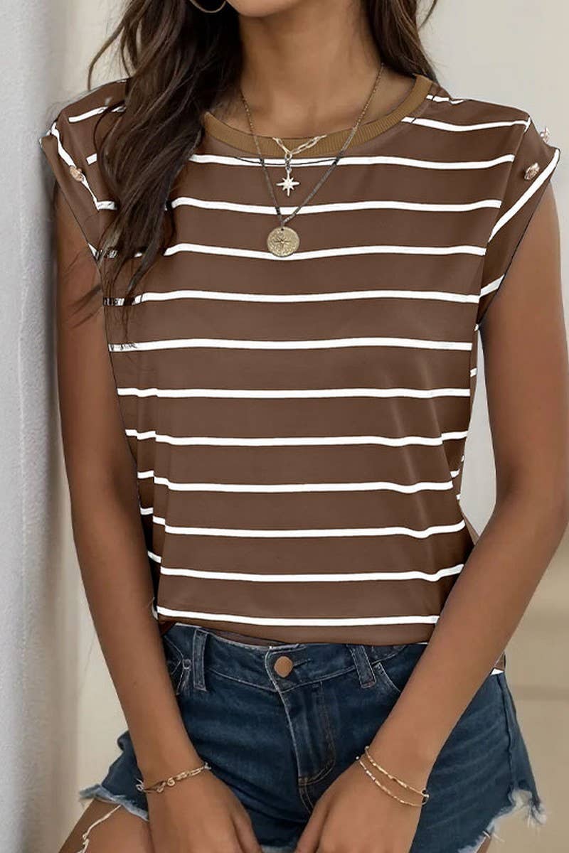 CWTTS1290_SUMMER FASHION SLEEVELESS STRIPED T-SHIRT