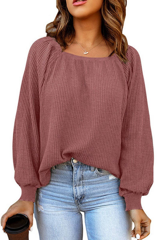 CWTBLL2673_SOLID COLOR SQUARE NECK LOOSE KNIT SWEATER TOP