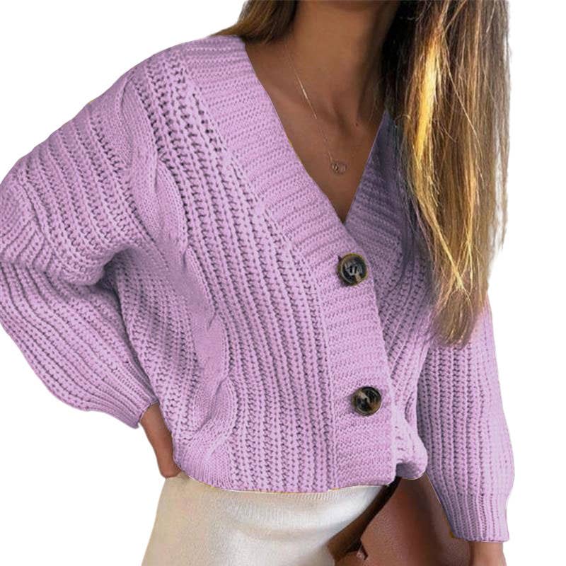 CARDIGAN WITH TWIST BUTTON THICK THREAD SWEATER