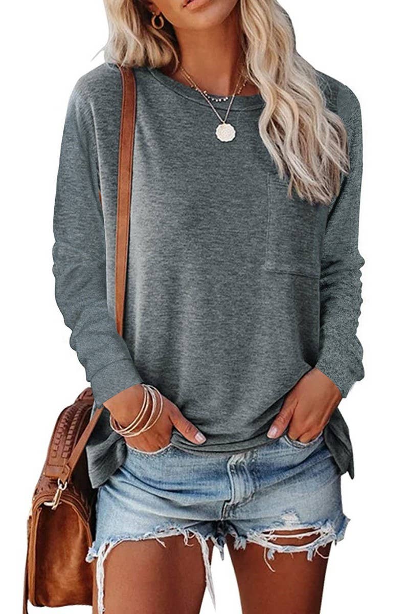 CWTBLL3692_ROUND NECK LONG SLEEVE CASUAL LOOSE BOTTOMING TOP