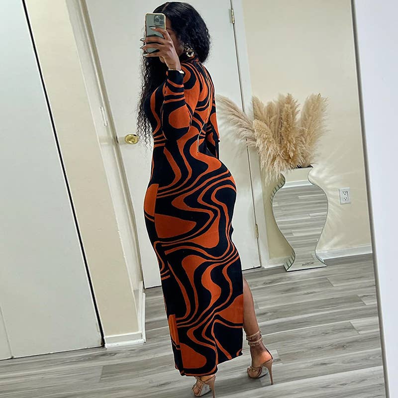 DRESS WITH HALF HIGH NECK AND LONG SLEEVES