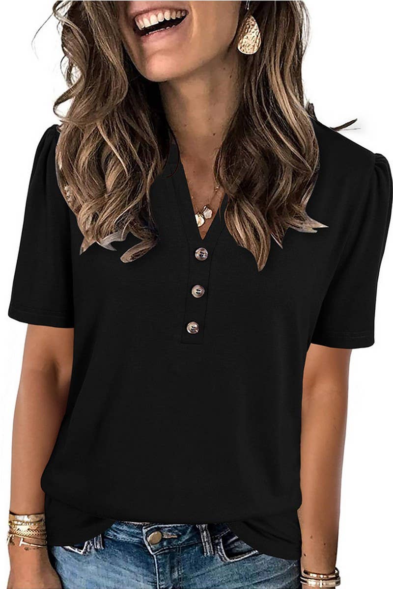 CWTBLS1821_SUMMER TWIST-BUTTON FASHION SHORT-SLEEVED T-SHIRT