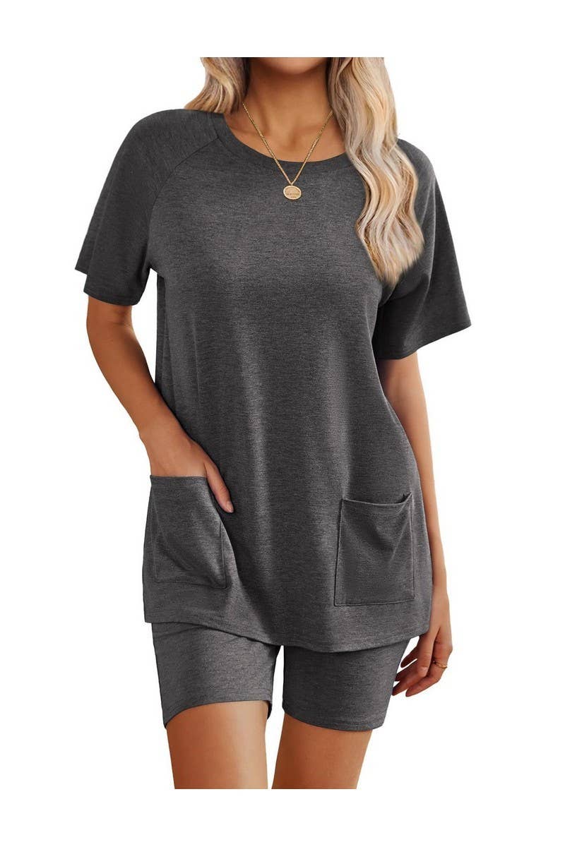 CWSTB00485_2025 WOMEN 2 PIECE LOUNGE SET SHORT SLEEVE SHORTS