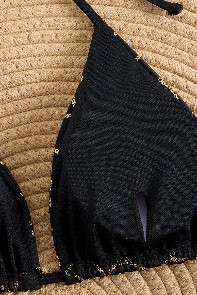 CWMW0875_SEXY SHINY LACE-UP TWO-PIECE BIKINI SWIMSUIT